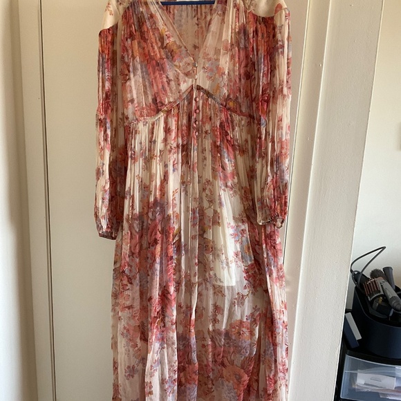 Zimmermann Devi Gathered Yoke Long Sleeve Chiffon Maxi Dress Size 3 - Picture 4 of 8